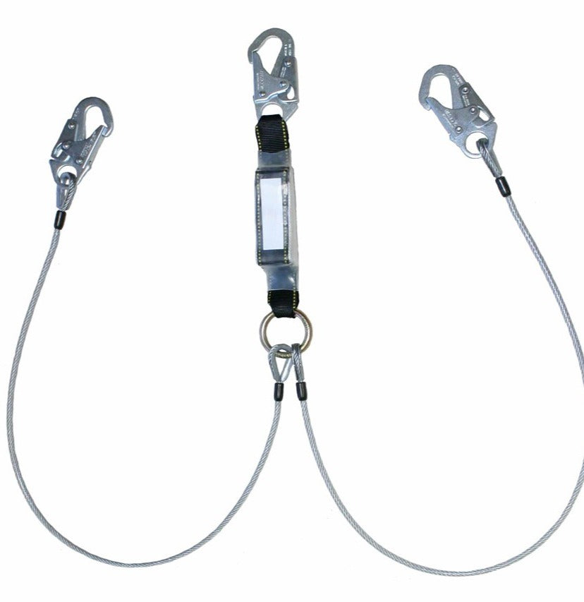 Safety Direct wire rope twin leg energy-absorbing lanyard 310, snap hooks