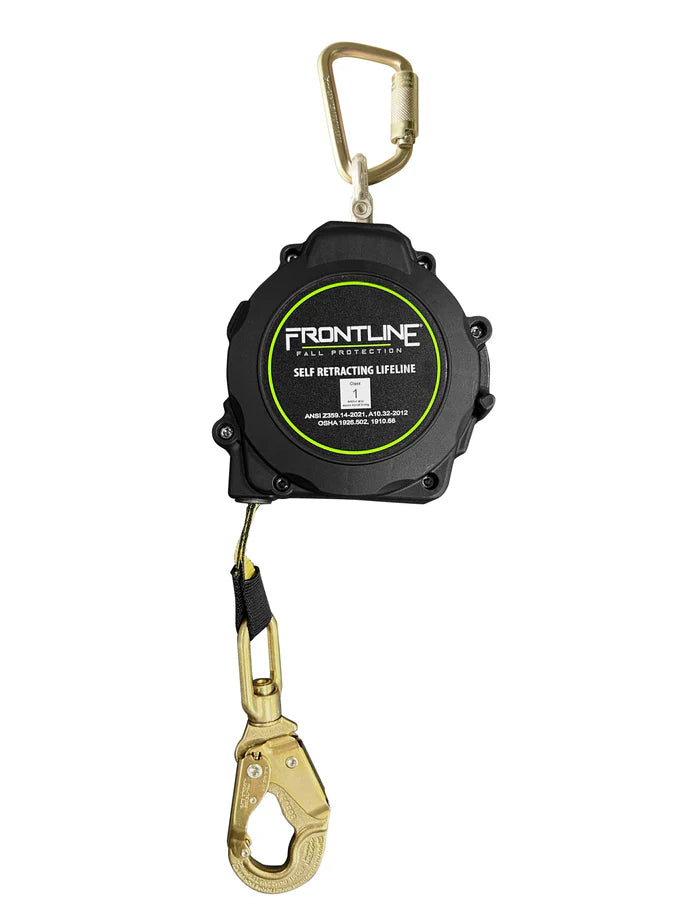 Retractable safety line with carabiners on a white background