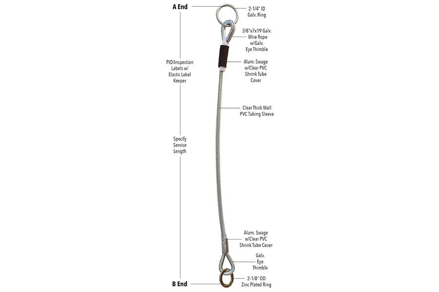 Super Anchor 1332 wire rope lanyard with O-ring ends