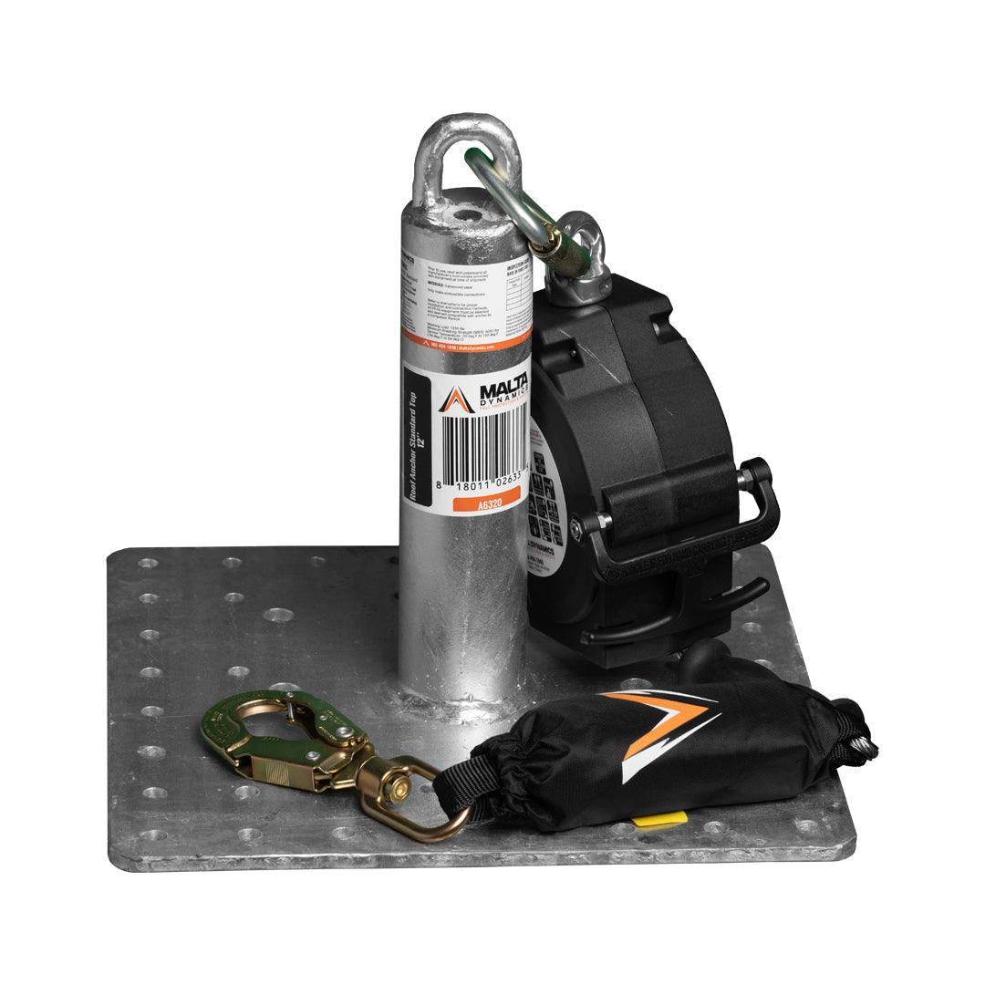 Malta Dynamics A6320 Fixed-Post Roof Anchor, with an SRL attached