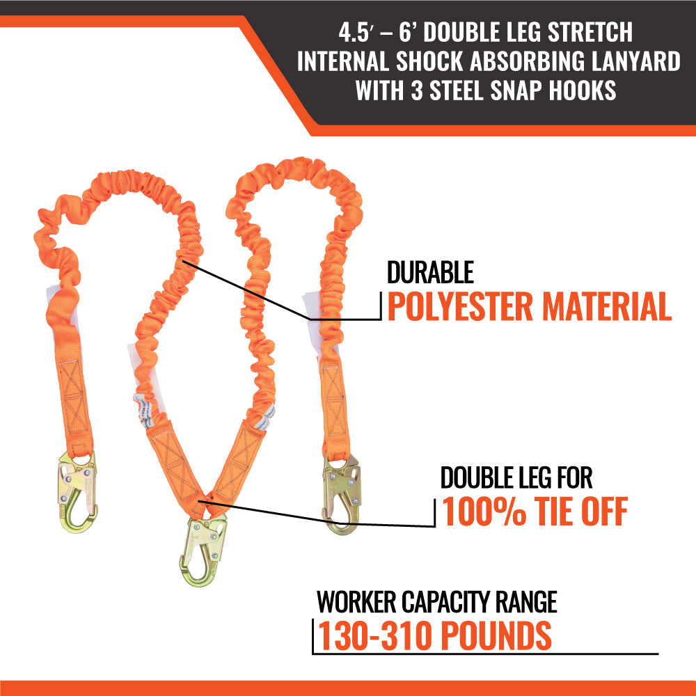 Malta Dynamics C5106 stretch double-leg lanyard with 3 snap hooks, product detail 4
