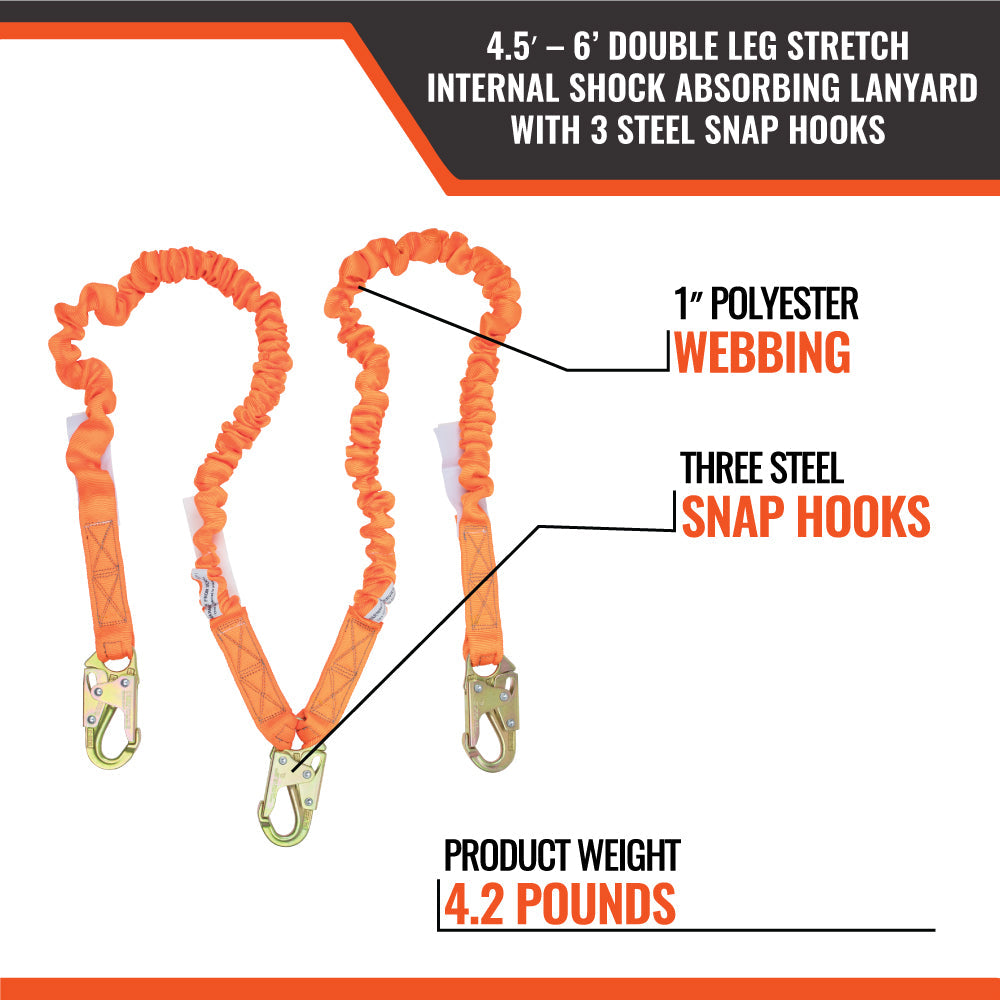 Malta Dynamics C5106 stretch double-leg lanyard with 3 snap hooks, product detail 5