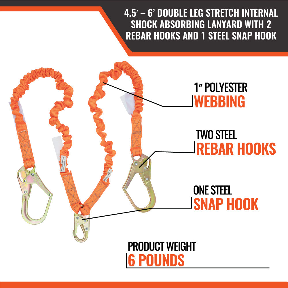 Malta Dynamics C5117 stretch double-leg lanyard with rebar hooks, product detail 5