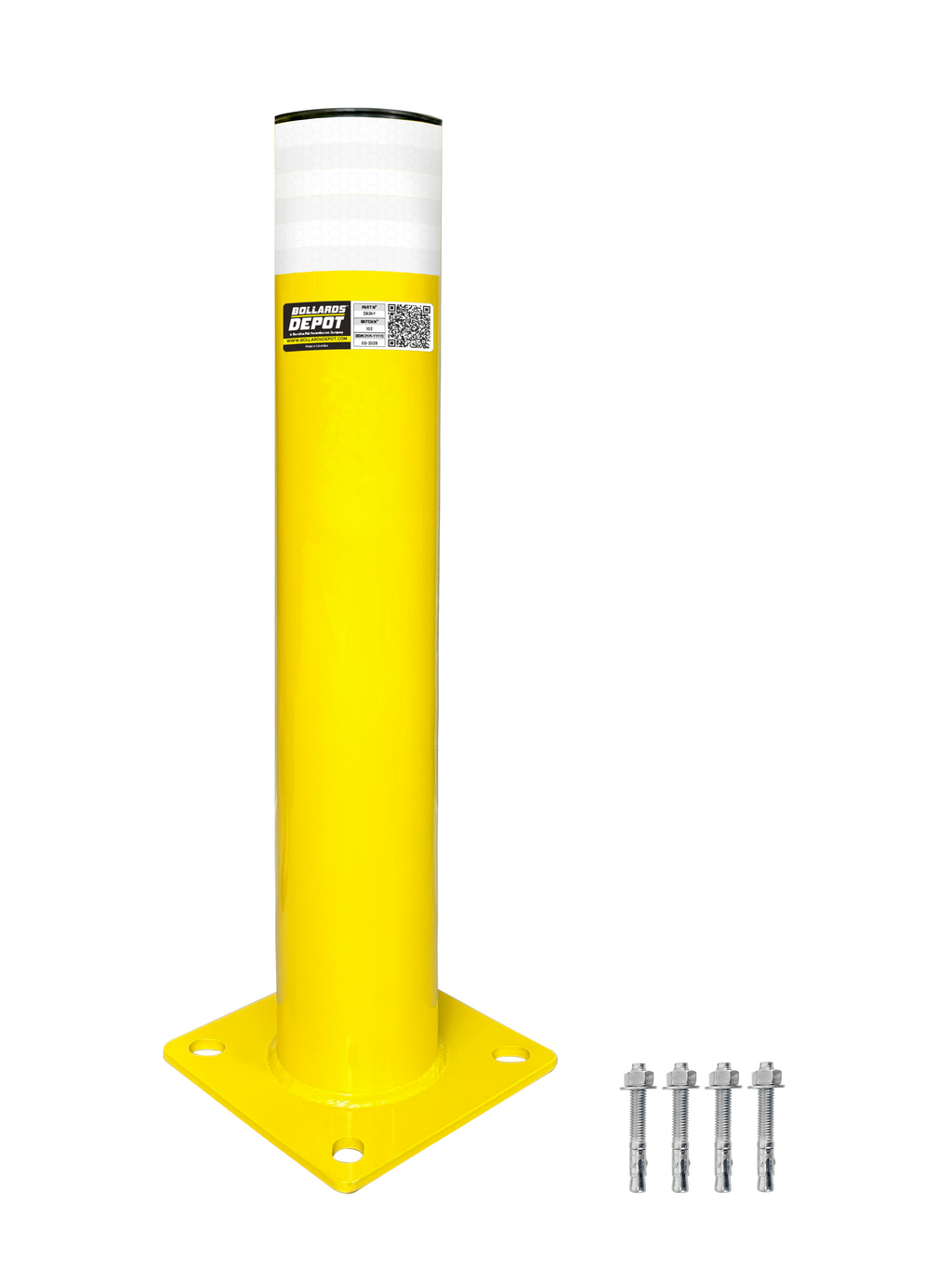 Frontline SB safety bollard, black and yellow reflective tape