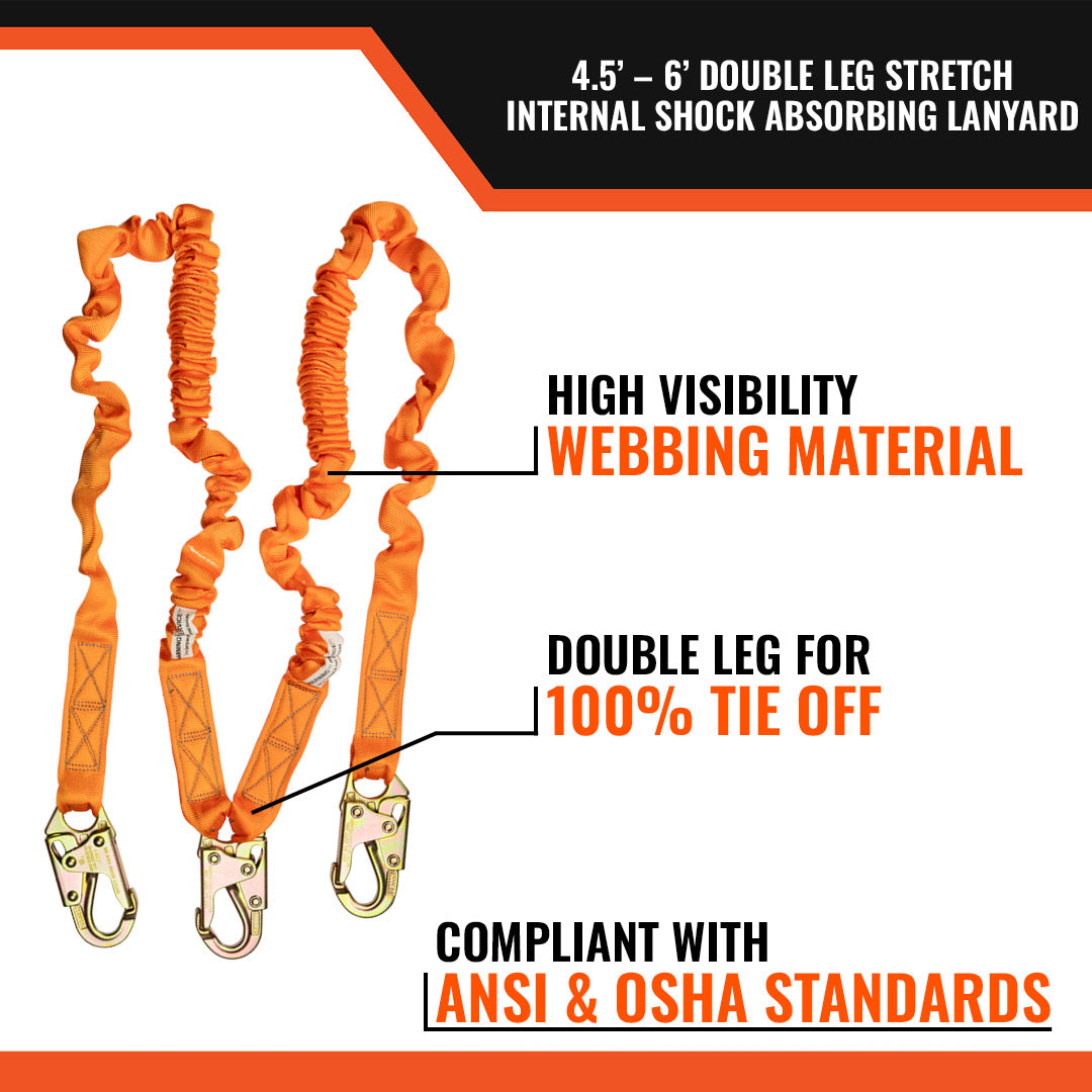 Malta Dynamics C5106 stretch double-leg lanyard with 3 snap hooks, features callout 2