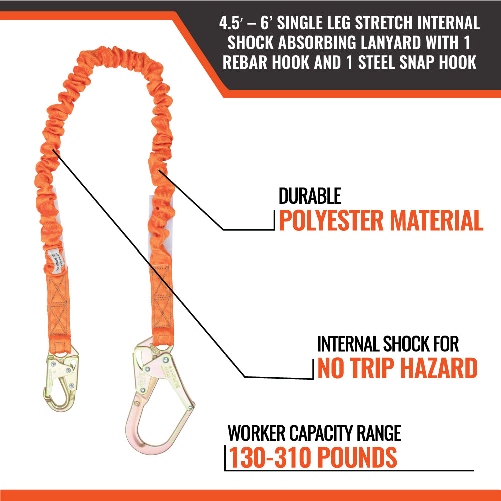 Malta Dynamics C5115 stretch single-leg lanyard with rebar hook, rebar hook detail