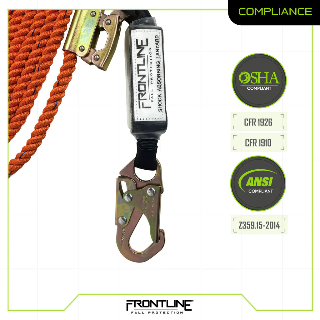 Frontline VLPR3L Vertical Lifeline Kit with Rope Grab & Shock Pack – 50 ft or 100 ft