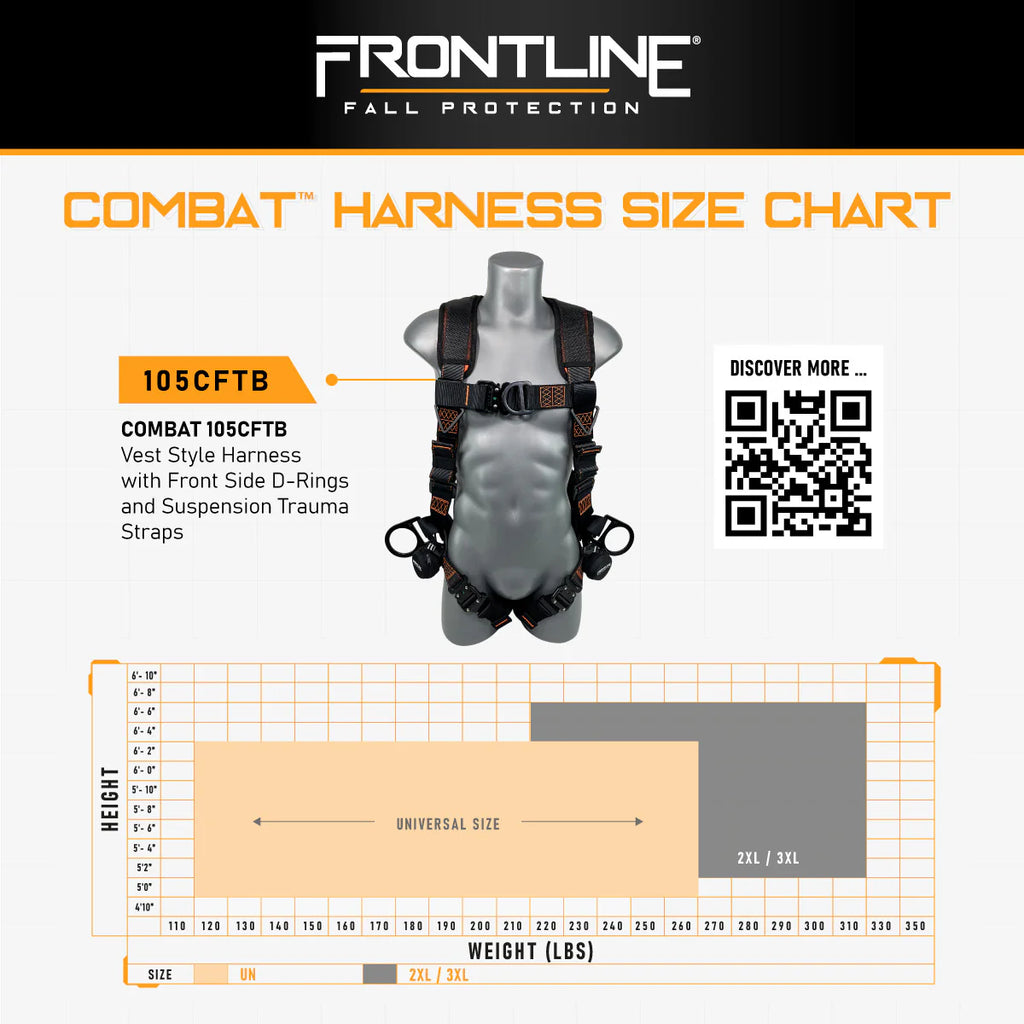 Frontline 105CFTB Combat™ Full Body Vest Harness — Front & Side D-Rings with Suspension Trauma Straps