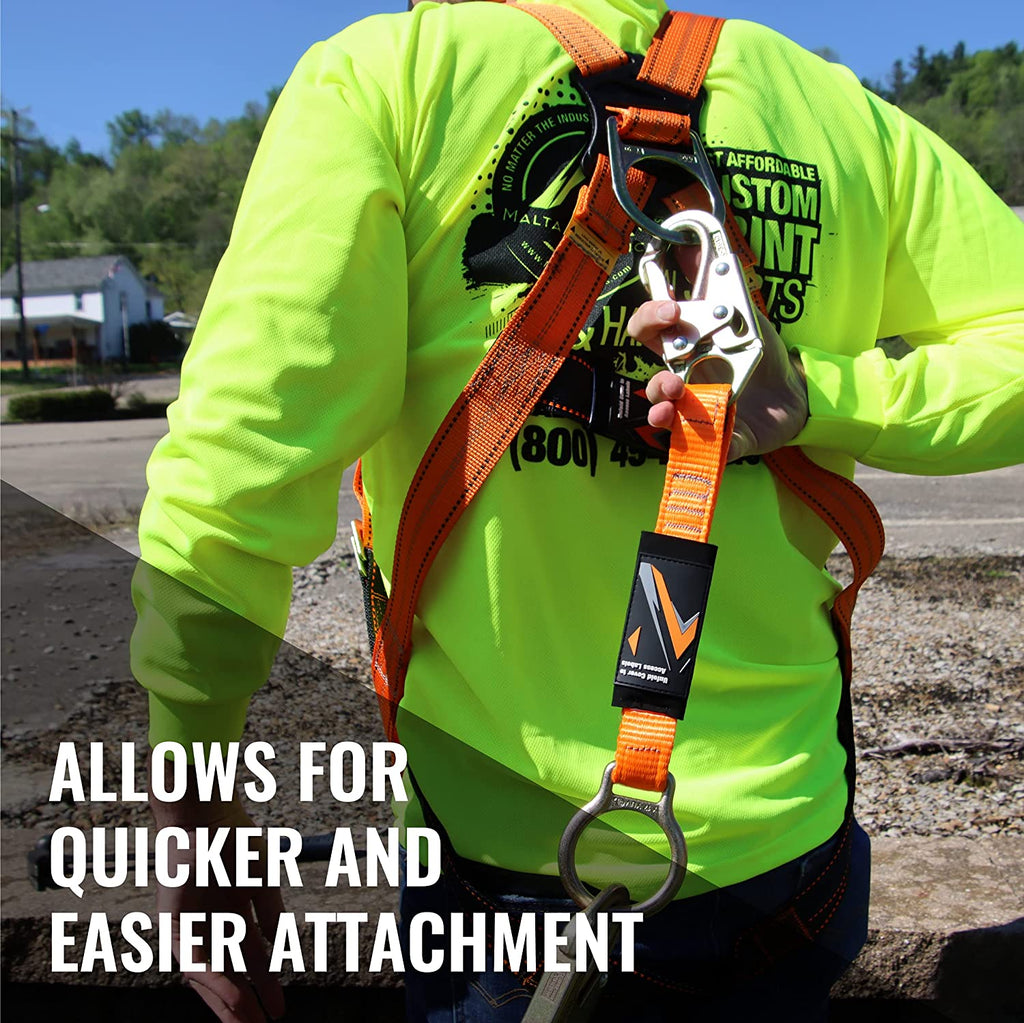 Malta Dynamics C5010 18" D-Ring Extender, attached to a harness