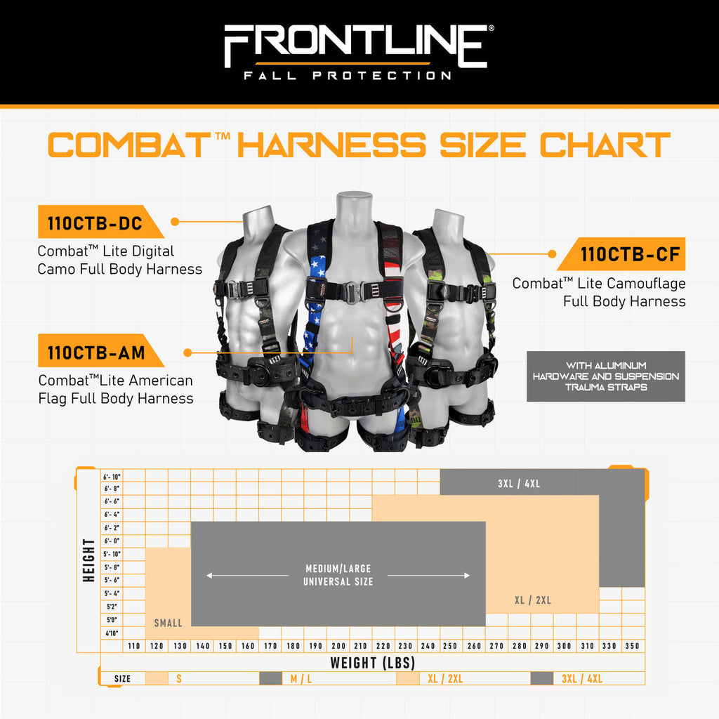 Frontline Combat harness size chart