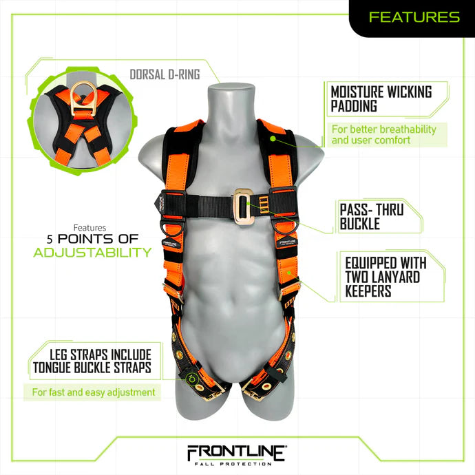 Frontline 50VTB Combat™ Economy Full Body Harness with Tongue Buckle Belt | OSHA / ANSI Compliant | Canada
