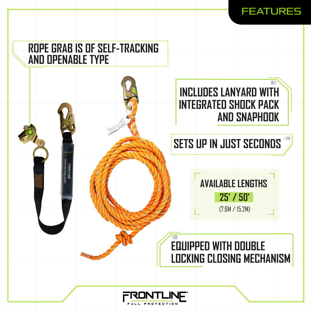 Frontline VLP-RGSS58ES vertical lifeline features chart