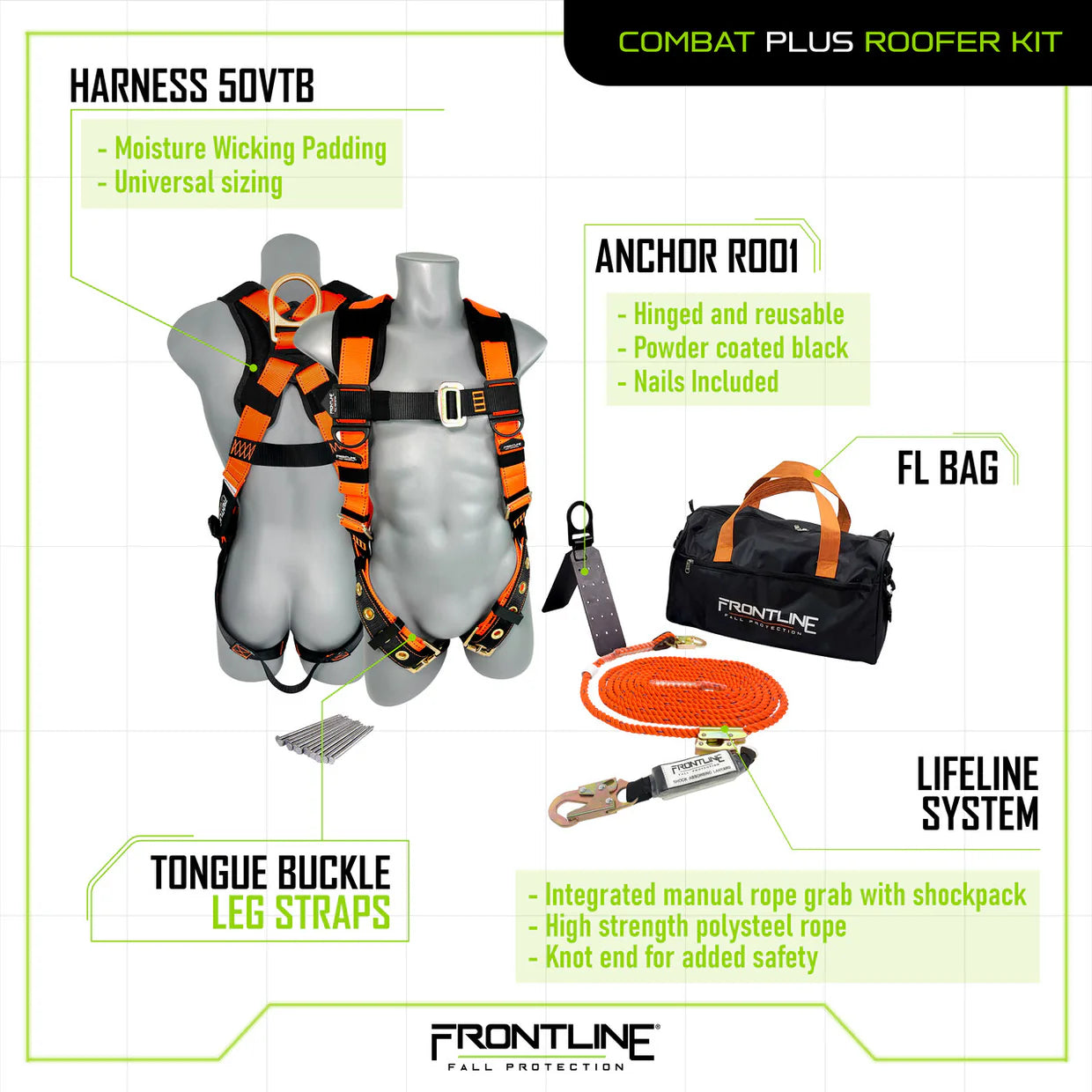 Frontline RK050V50 Combat™ Plus Complete Roofers Fall Protection Kit | Canada