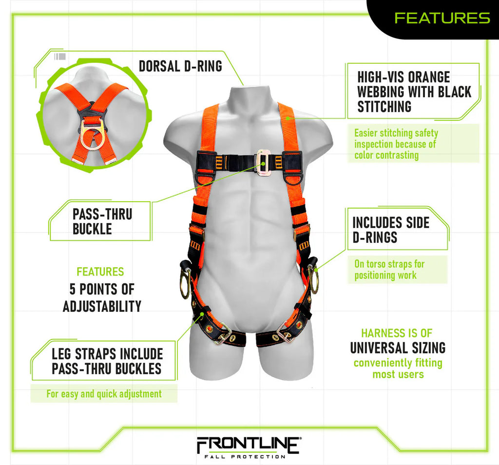 Frontline 100VTB-UN-3D Combat™ Economy Series Full Body Harness with Tongue Buckle Legs (Uni) - 3D Rings