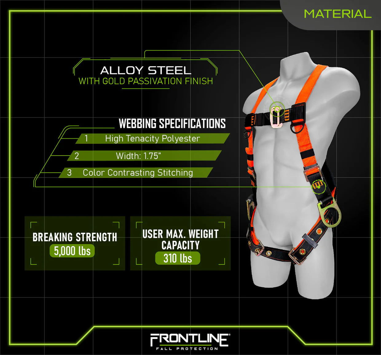 Frontline 100VTB-UN-3D Combat™ Economy Series Full Body Harness with Tongue Buckle Legs (Uni) - 3D Rings