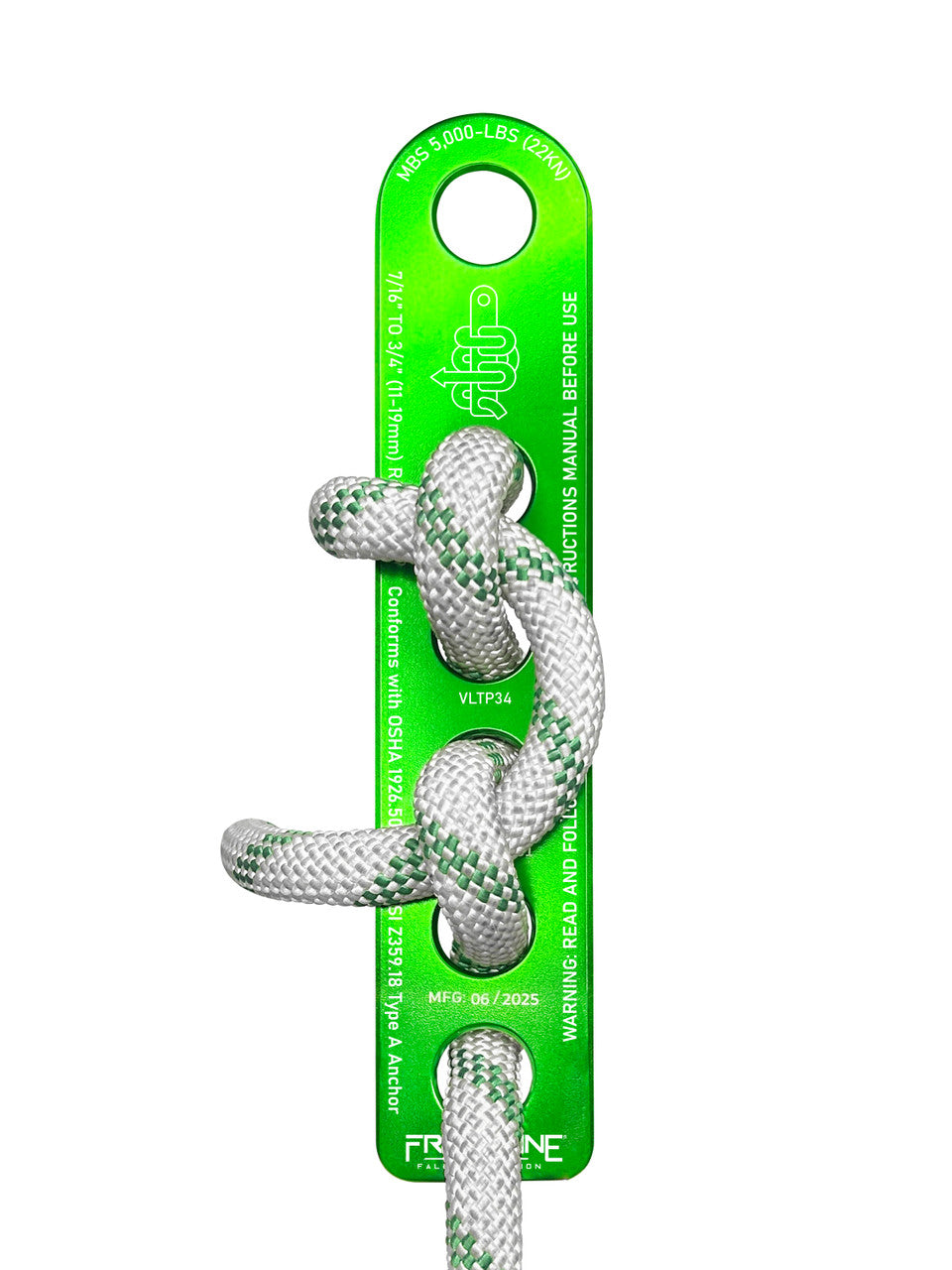 Frontline VLTP34 rope termination plate with rope tied