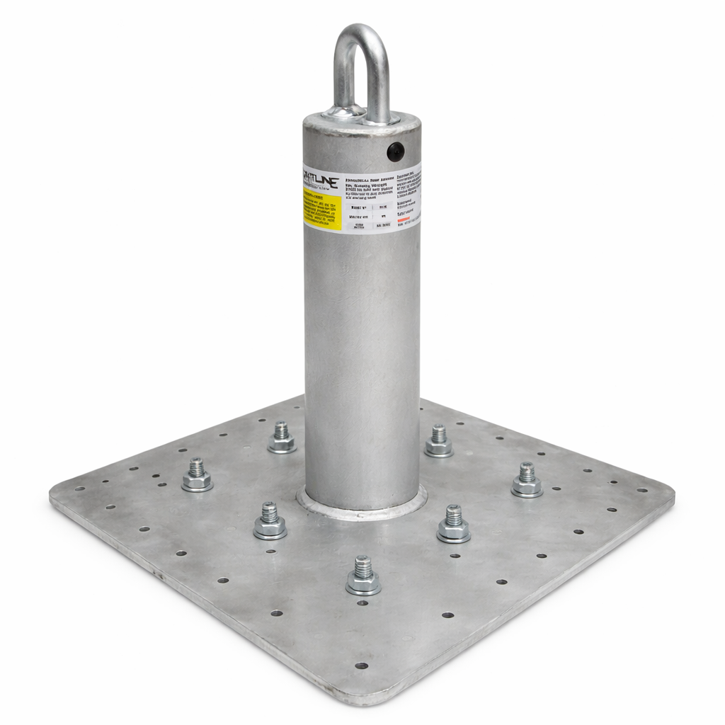 Metal pedestal with square base and cylindrical top on a white background
