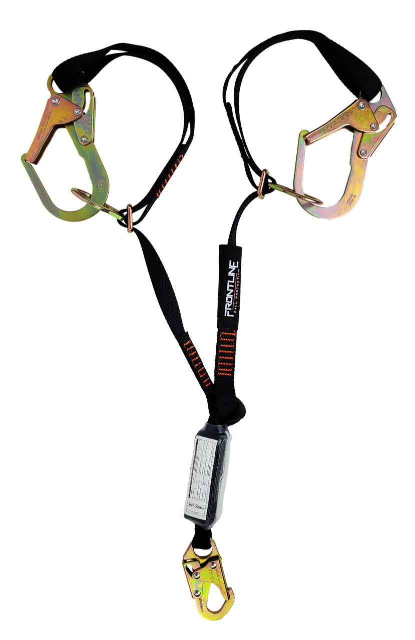 Frontline LPO62RADJ Combat™ 6' Tie-Back Double Leg Shock Absorbing Lanyard with Rebar Hooks