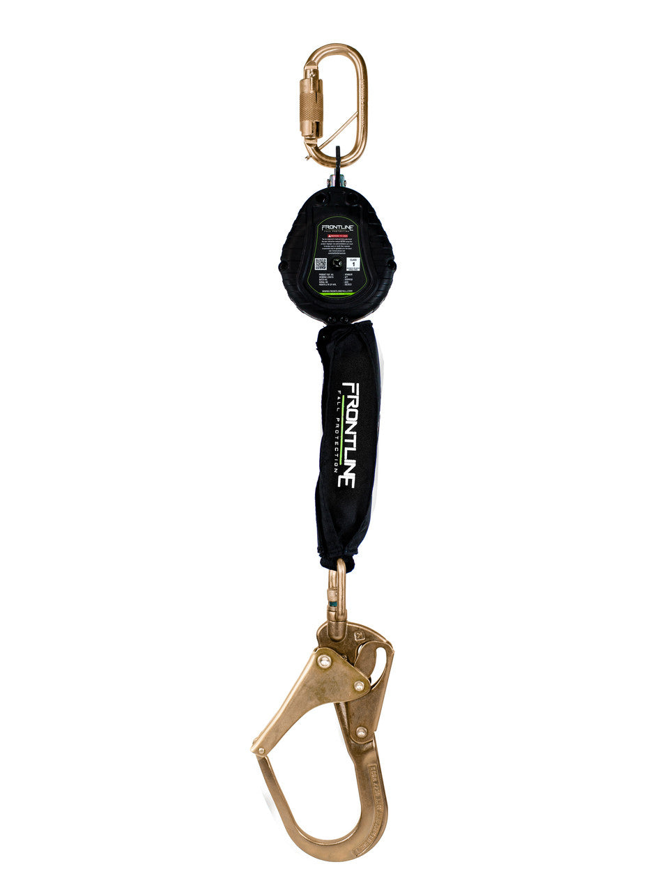 Frontline RPW061R 6 ft web single-leg SRL with steel rebar hook, front view