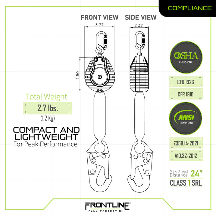 Frontline K100-RPW061S Combat™ Compliance Fall Protection Kit | Harness & 6' SRL Canada