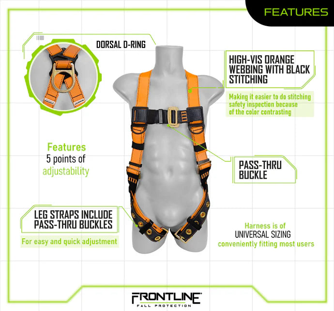 Frontline K100-62R Combat™ Compliance Kit - Harness, 6' Double Rebar Hook Leg Lanyard and Drawstring Bag