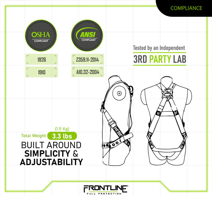 Frontline K100-62R Combat™ Compliance Kit - Harness, 6' Double Rebar Hook Leg Lanyard and Drawstring Bag