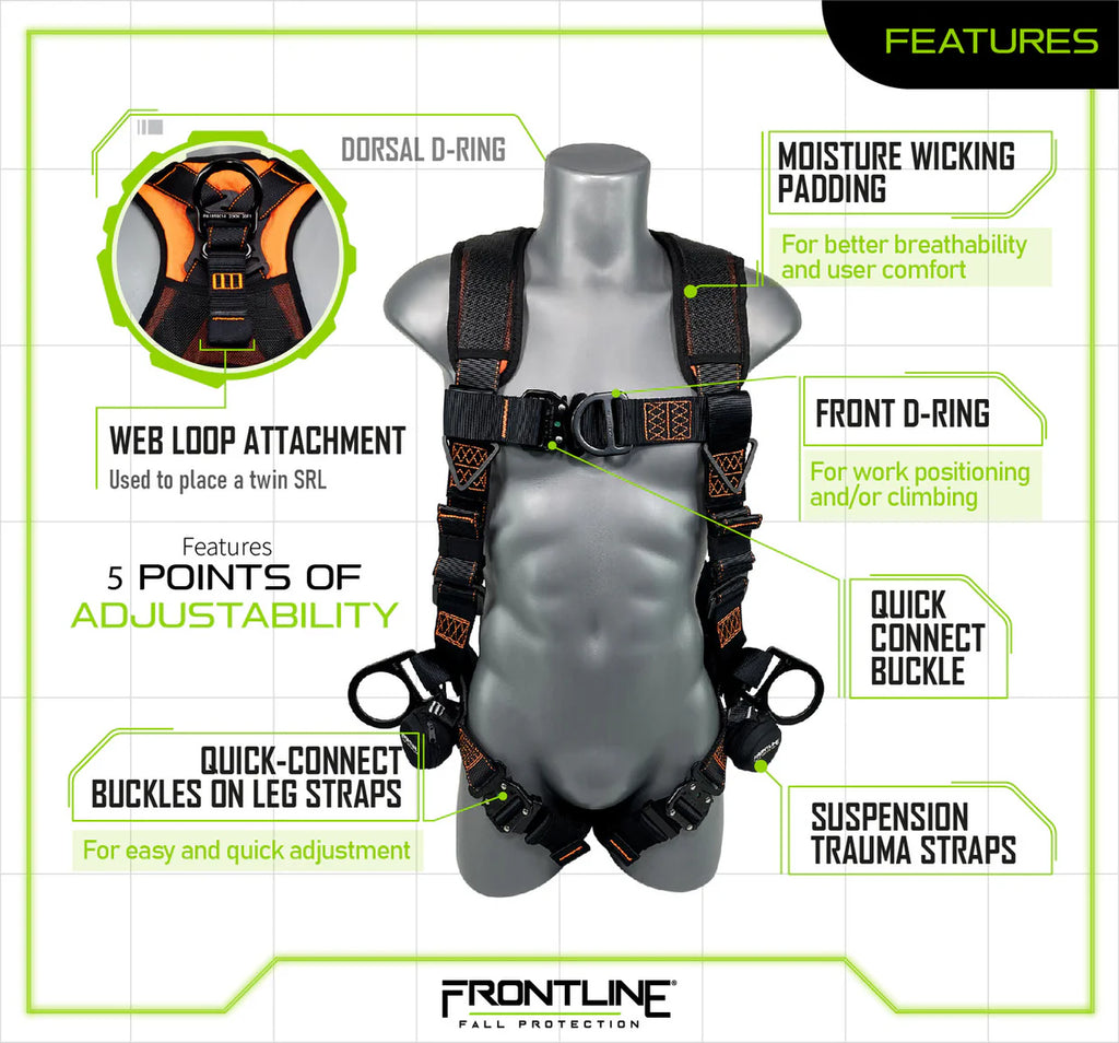 Frontline 105CFTB Combat™ Full Body Vest Harness — Front & Side D-Rings with Suspension Trauma Straps