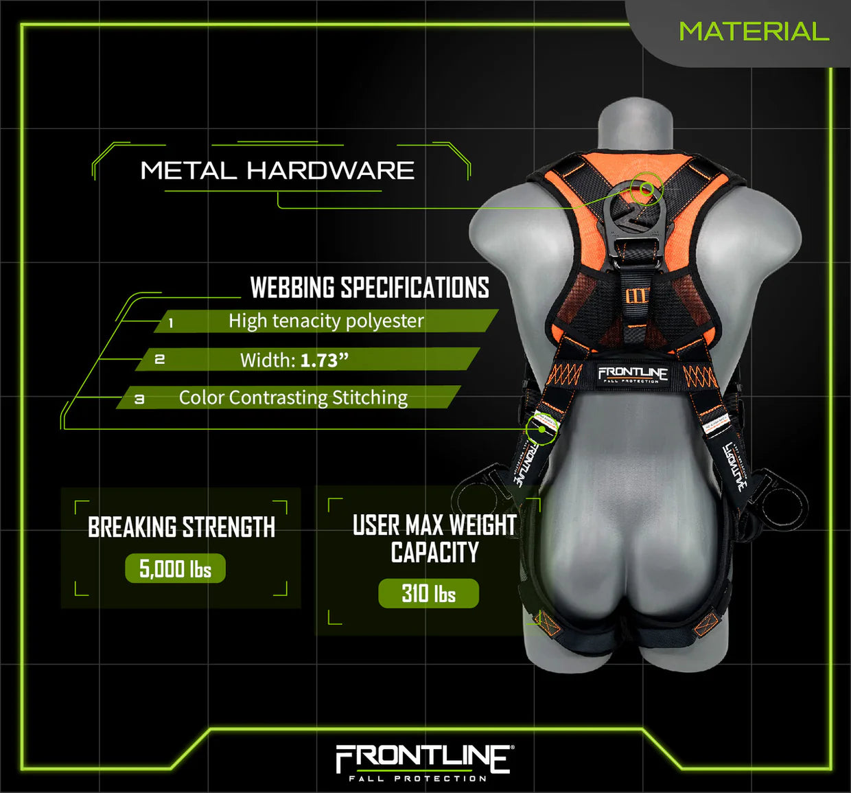 Frontline 105CFTB Combat™ Full Body Vest Harness — Front & Side D-Rings with Suspension Trauma Straps