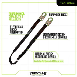 Frontline LIS61S Combat™ 6' Single Leg Lanyard with Internal Shock Absorber (Snaphook Ends)
