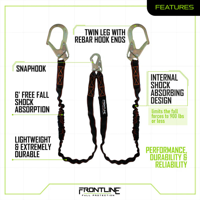 Frontline K100-62R Combat™ Compliance Kit - Harness, 6' Double Rebar Hook Leg Lanyard and Drawstring Bag