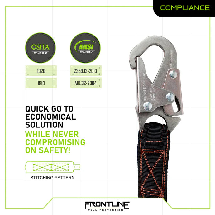 Frontline LIS62S Combat™ 6' Double Leg Snaphook Shock Absorbing Lanyard | ANSI Z359.13 | Canada