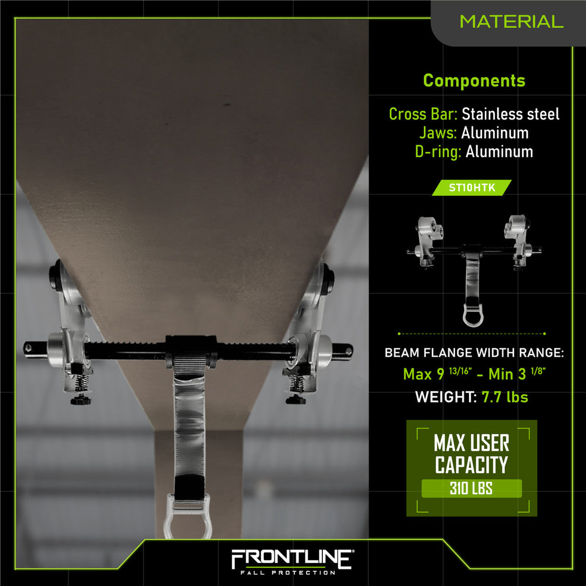 Frontline ST10HTK materials sheet, aluminum, stainless and zinc-plated steel