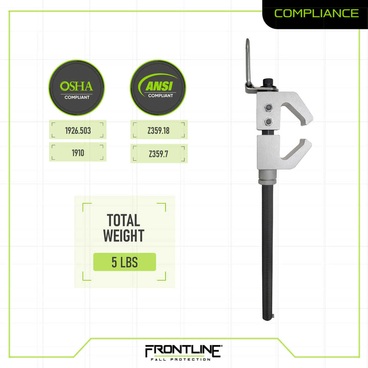 Frontline ST18AV compliance sheet, ANSI Z359.18, OSHA and EN 795
