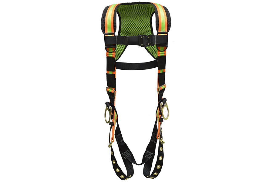 Fall Arrester Tongue Buckle Harness 3 D-Rings, Hi-Viz Padded Frame Large