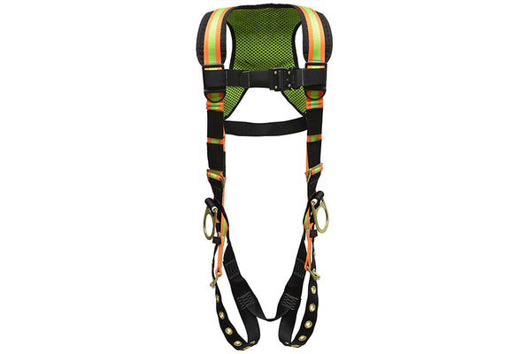 Fall Arrester Tongue Buckle Harness 3 D-Rings, Hi-Viz Padded Frame Large