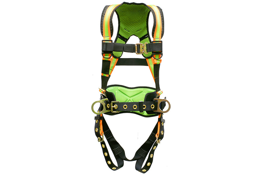 Fall Arrester Tongue Buckle Harness 3 D-Rings, Hi-Viz Fully Padded Frame Large