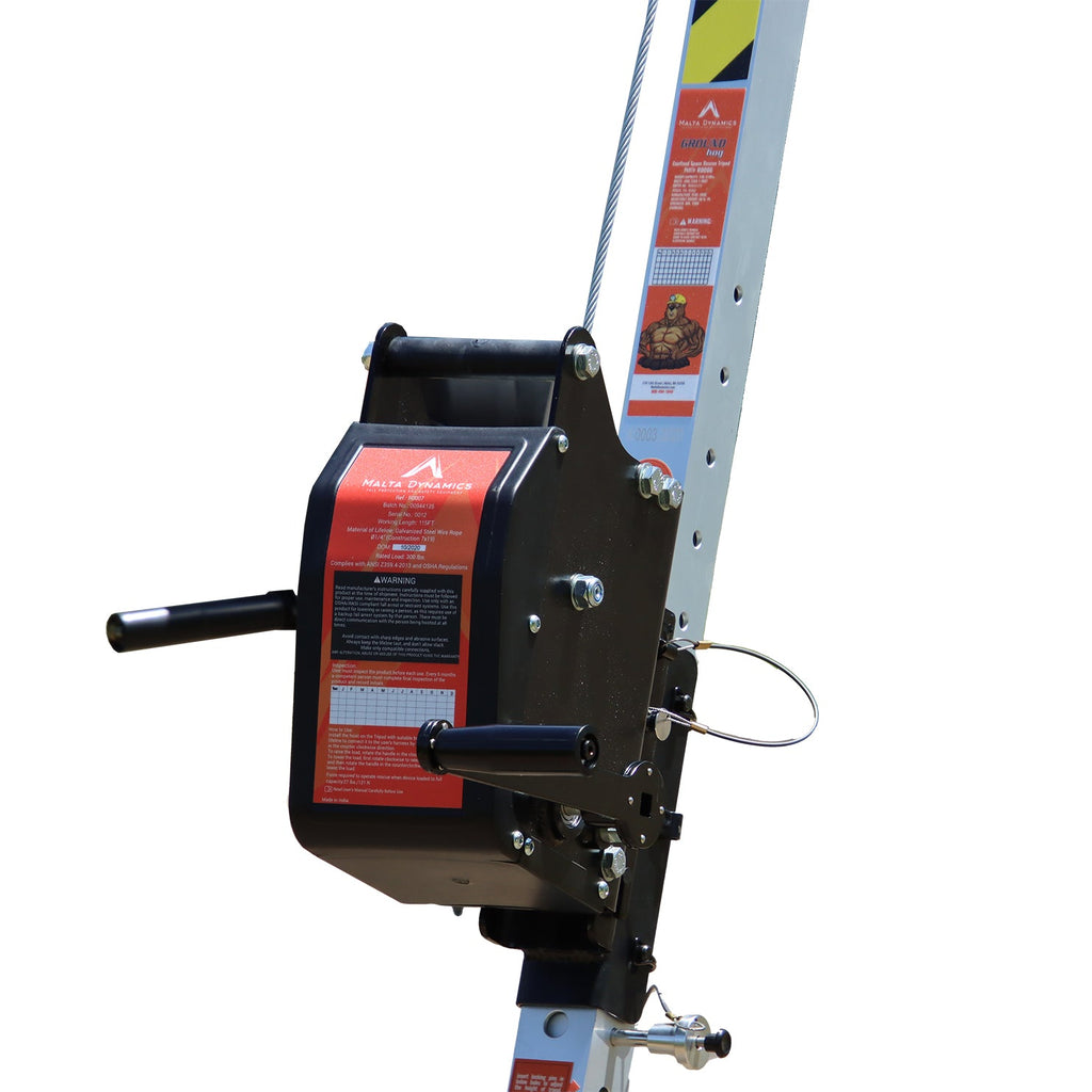 Malta Dynamics 115 ft material handling winch on the tripod