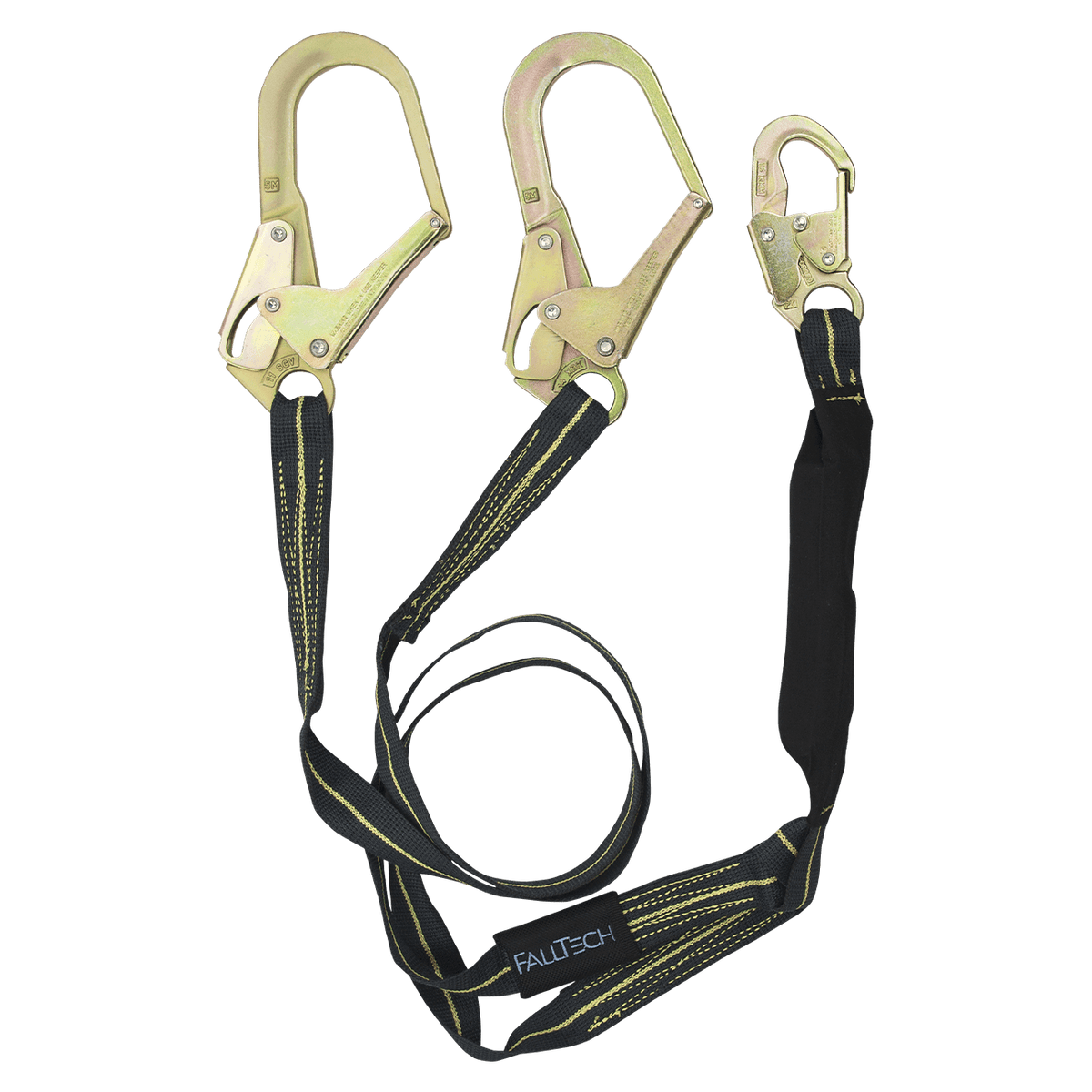 FallTech C8242Y3 6 ft WeldTech Kevlar twin leg lanyard with steel rebar hooks